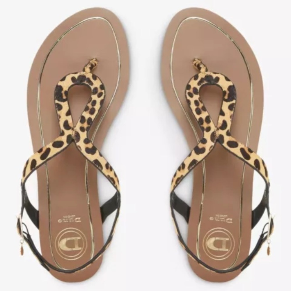 Dune linay leather leopard print flat sandals si 9
